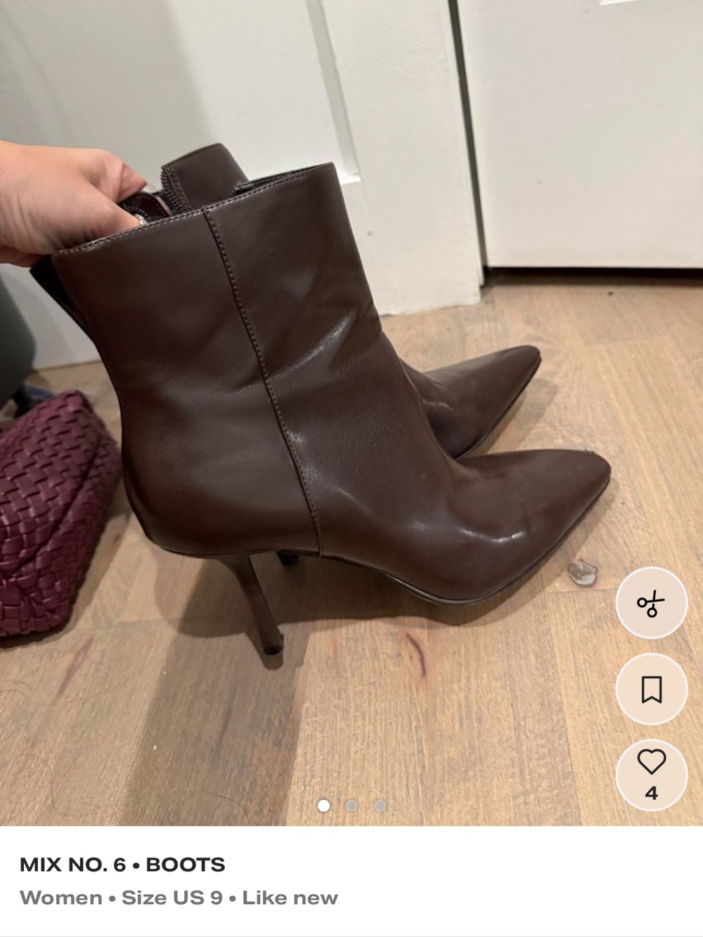 Mix No. 6 Dark Brown Pointed Toe Leather Ankle Boots